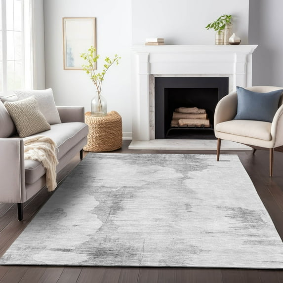 Addison Rugs Mayfield Washable Transitional Modern Silver Rectangle Rug, 9' x 12'