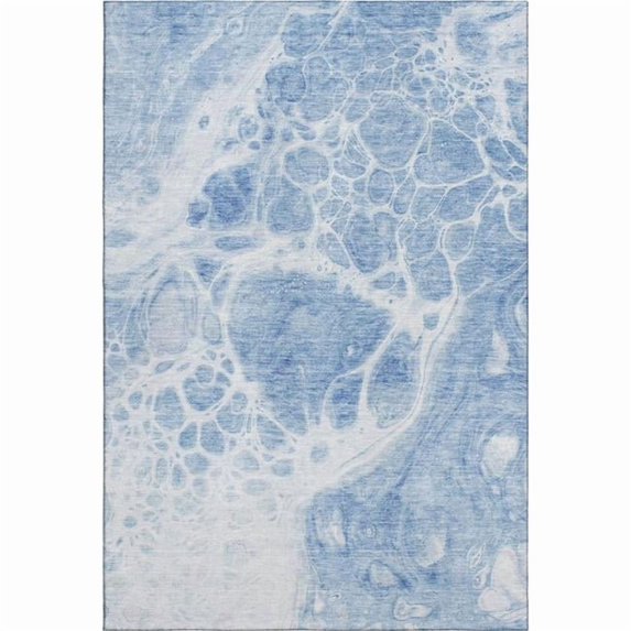 HomeRoots 656059 3 x 5 ft. Sky Blue & Ivory Abstract Transitional Washable Machine Made Rectangle Area Rug with UV Protection