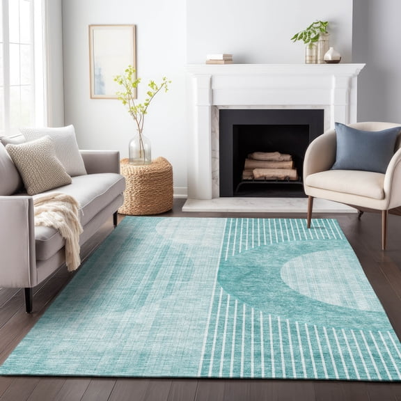 Addison Rugs Mayfield Washable Transitional Modern Teal Rectangle Rug, 10' x 14'