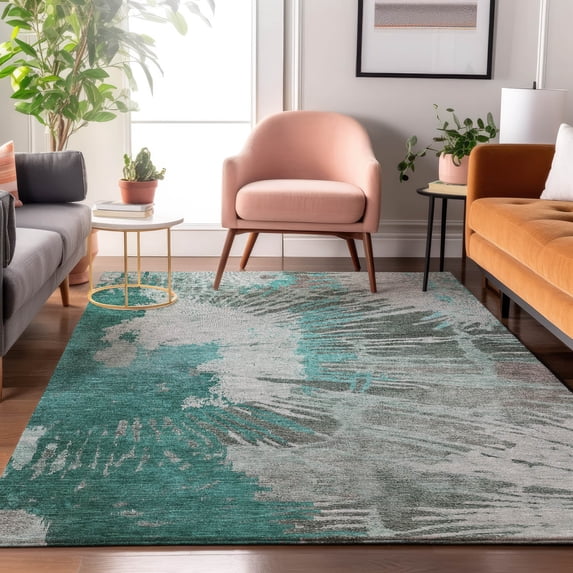 Addison Rugs Mayfield Washable Transitional Modern Teal Rectangle Rug, 10' x 14'