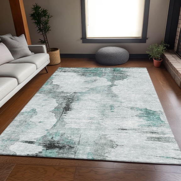 Addison Rugs Mayfield Washable Transitional Modern Teal Rectangle Rug, 10' x 14'