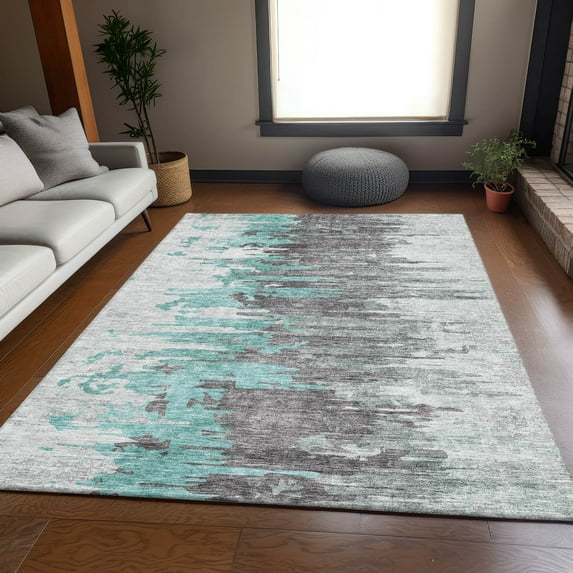 Addison Rugs Mayfield Washable Transitional Modern Teal Rectangle Rug, 2'6" x 3'10"
