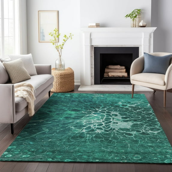 Addison Rugs Mayfield Washable Transitional Modern Teal Rectangle Rug, 3' x 5'