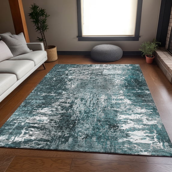 Addison Rugs Mayfield Washable Transitional Modern Teal Rectangle Rug, 5' x 7'6"