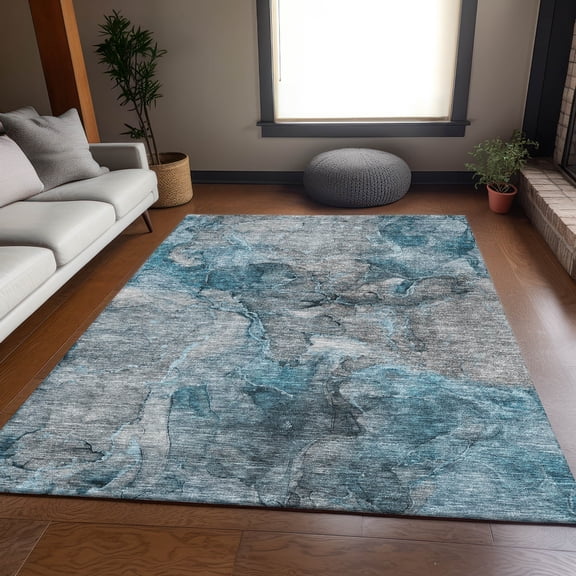 Addison Rugs Mayfield Washable Transitional Modern Teal Rectangle Rug, 5' x 7'6"