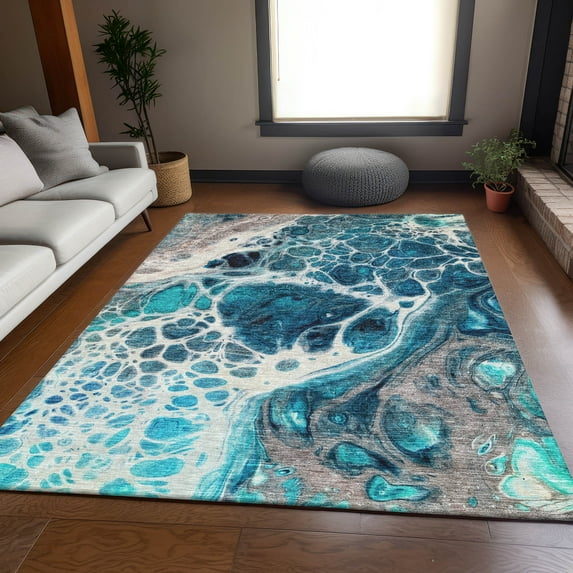Addison Rugs Mayfield Washable Transitional Modern Teal Rectangle Rug, 8' x 10'
