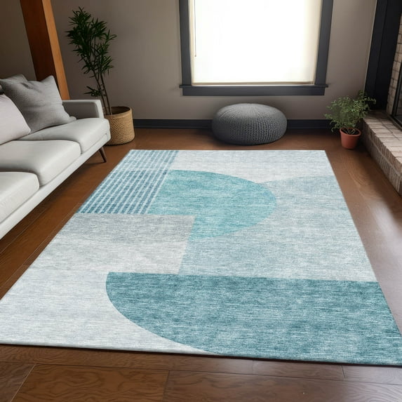 Addison Rugs Mayfield Washable Transitional Modern Teal Rectangle Rug, 8' x 10'