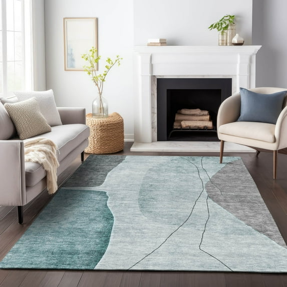 Addison Rugs Mayfield Washable Transitional Modern Teal Rectangle Rug, 8' x 10'