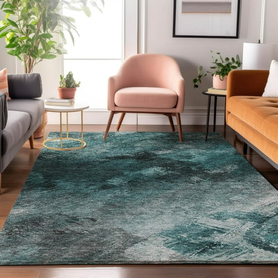Addison Rugs Mayfield Washable Transitional Modern Teal Rectangle Rug, 8' x 10'