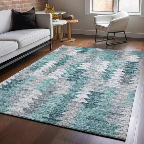 Addison Rugs Mayfield Washable Transitional Modern Teal Rectangle Rug, 8' x 10'
