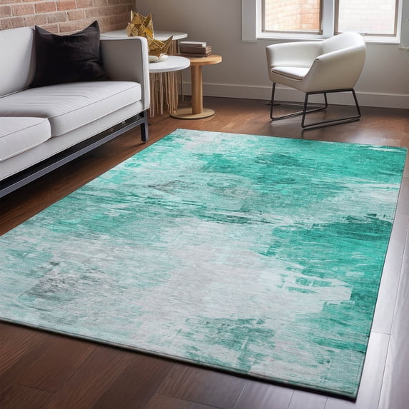 Addison Rugs Mayfield Washable Transitional Modern Teal Rectangle Rug, 9' x 12'