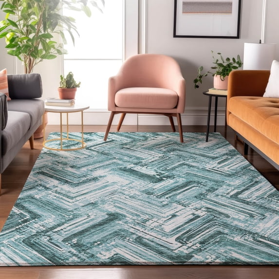 Addison Rugs Mayfield Washable Transitional Modern Teal Rectangle Rug, 9' x 12'