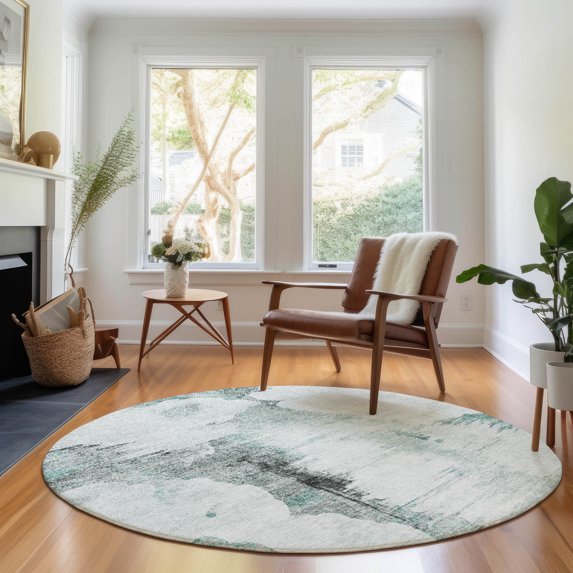 Addison Rugs Mayfield Washable Transitional Modern Teal Round Rug, 8' x 8'