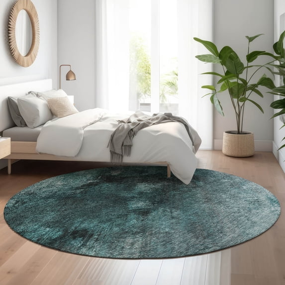 Addison Rugs Mayfield Washable Transitional Modern Teal Round Rug, 8' x 8'