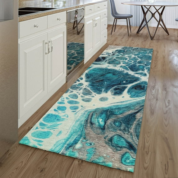 Addison Rugs Mayfield Washable Transitional Modern Teal Runner Rug, 2'3" x 7'6"