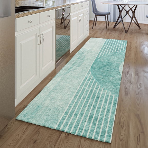 Addison Rugs Mayfield Washable Transitional Modern Teal Runner Rug, 2'3" x 7'6"