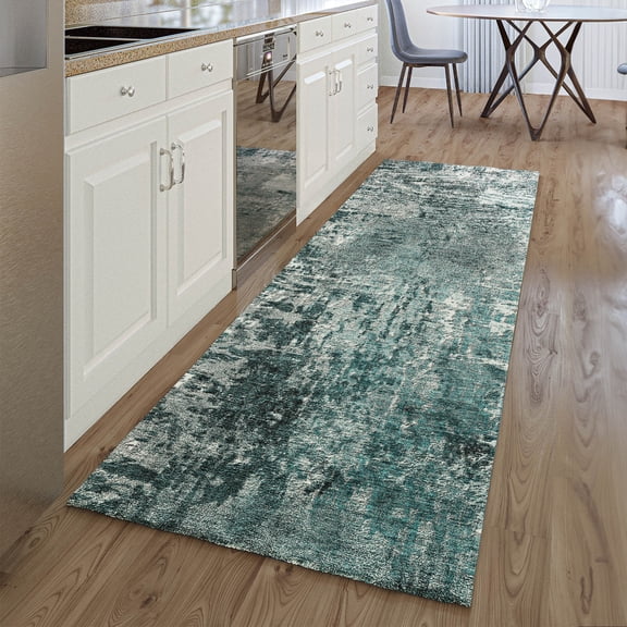 Addison Rugs Mayfield Washable Transitional Modern Teal Runner Rug, 2'3" x 7'6"