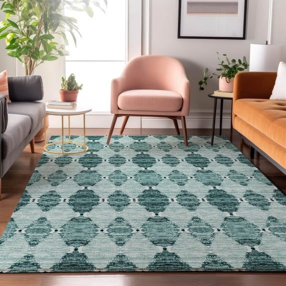Addison Rugs Mayfield Washable Transitional Moroccan Teal Rectangle Rug, 8' x 10'