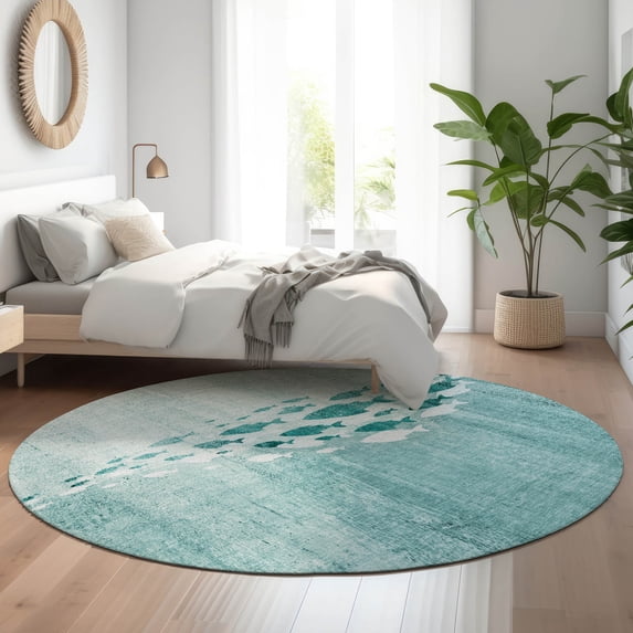 Addison Rugs Mayfield Washable Transitional Nautical Teal Round Rug, 8' x 8'