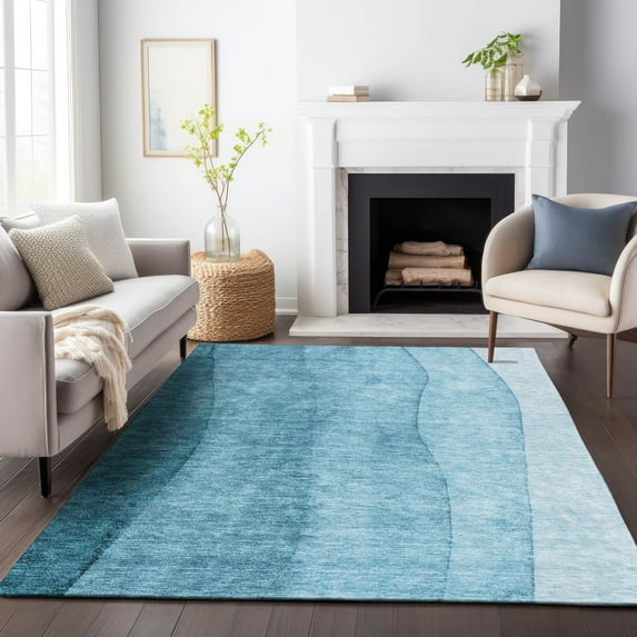 Addison Rugs Mayfield Washable Transitional Ombre Teal Rectangle Rug, 10' x 14'