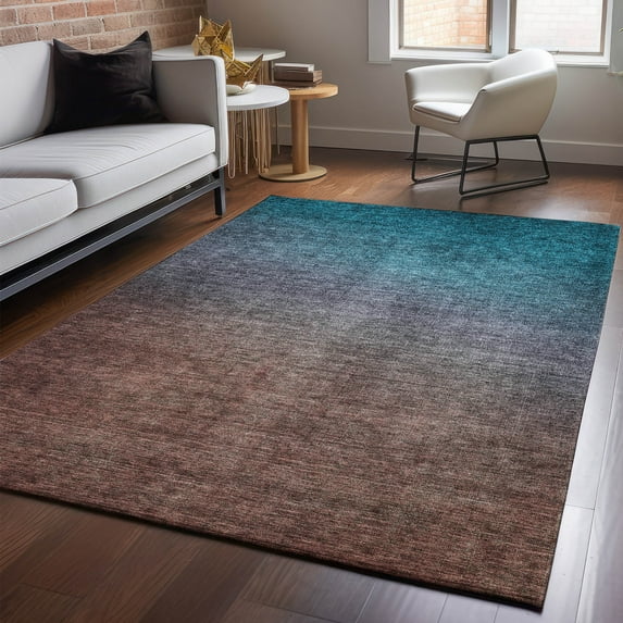 Addison Rugs Mayfield Washable Transitional Ombre Teal Rectangle Rug, 8' x 10'