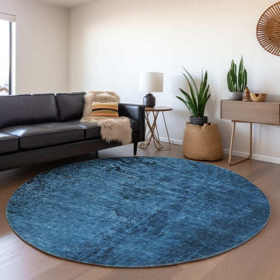 Addison Rugs Mayfield Washable Transitional Organic Navy Round Rug, 8' x 8'