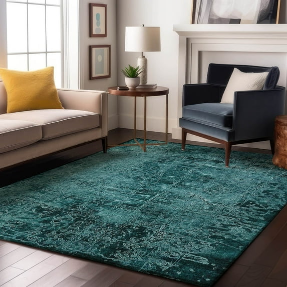 Addison Rugs Mayfield Washable Transitional Organic Teal Rectangle Rug, 8' x 10'