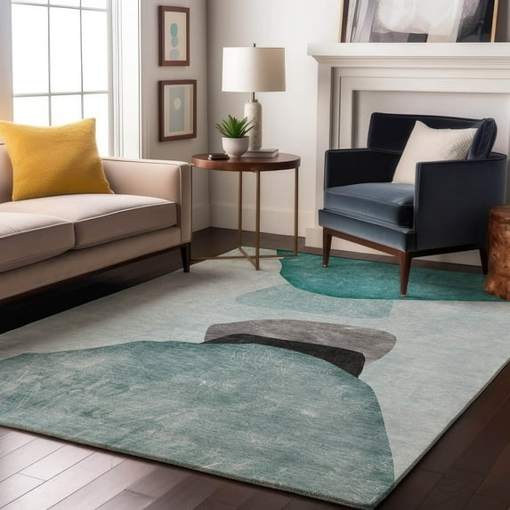Addison Rugs Mayfield Washable Transitional Organic Teal Rectangle Rug, 8' x 10'