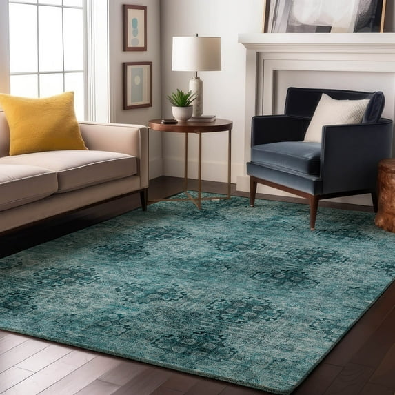 Addison Rugs Mayfield Washable Transitional Organic Teal Rectangle Rug, 8' x 10'