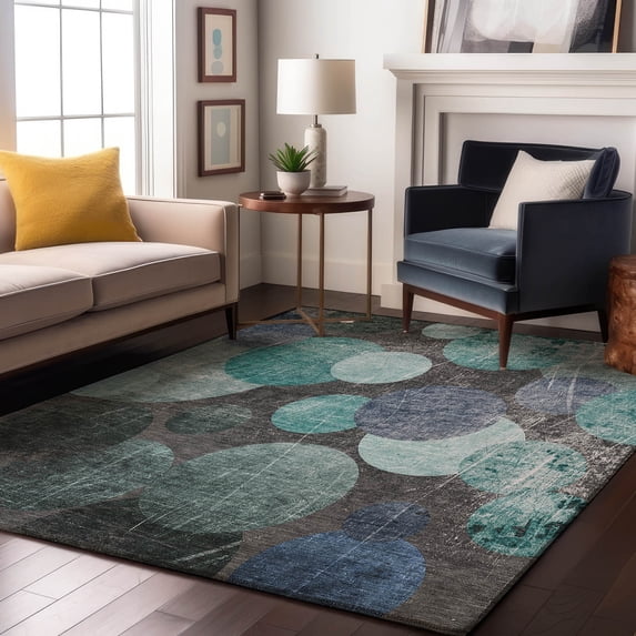 Addison Rugs Mayfield Washable Transitional Organic Teal Rectangle Rug, 9' x 12'