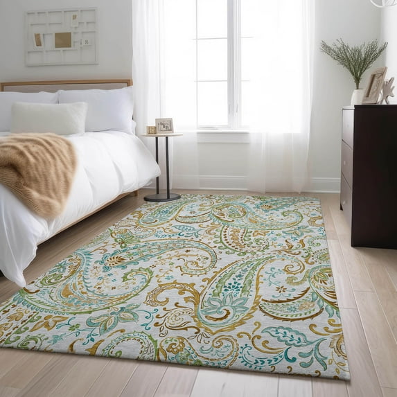 Addison Rugs Mayfield Washable Transitional Paisley Ivory Rectangle Rug, 9' x 12'