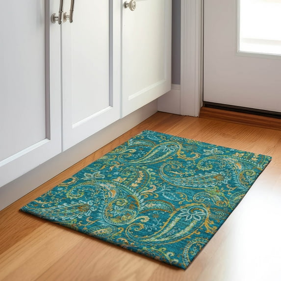 Addison Rugs Mayfield Washable Transitional Paisley Teal Rectangle Rug, 1'8" x 2'6"