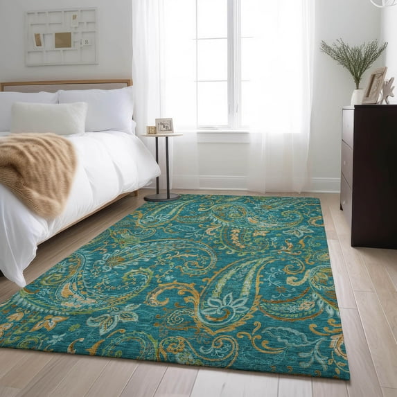 Addison Rugs Mayfield Washable Transitional Paisley Teal Rectangle Rug, 8' x 10'