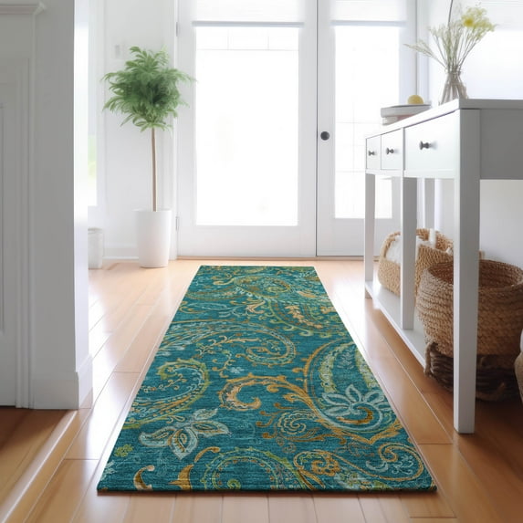 Addison Rugs Mayfield Washable Transitional Paisley Teal Runner Rug, 2'3" x 7'6"