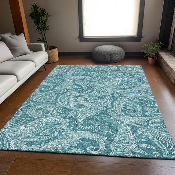 Addison Rugs Mayfield Washable Transitional Paisley Turquoise Rectangle Rug, 5' x 7'6"