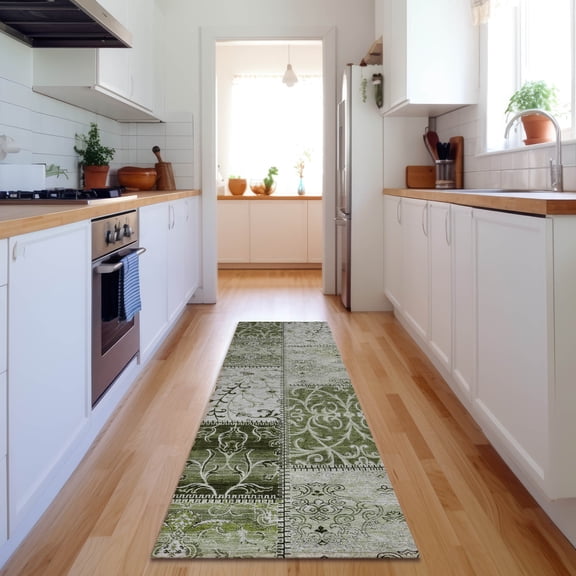 Addison Rugs Mayfield Washable Transitional Panel Green Runner Rug, 2'3" x 7'6"