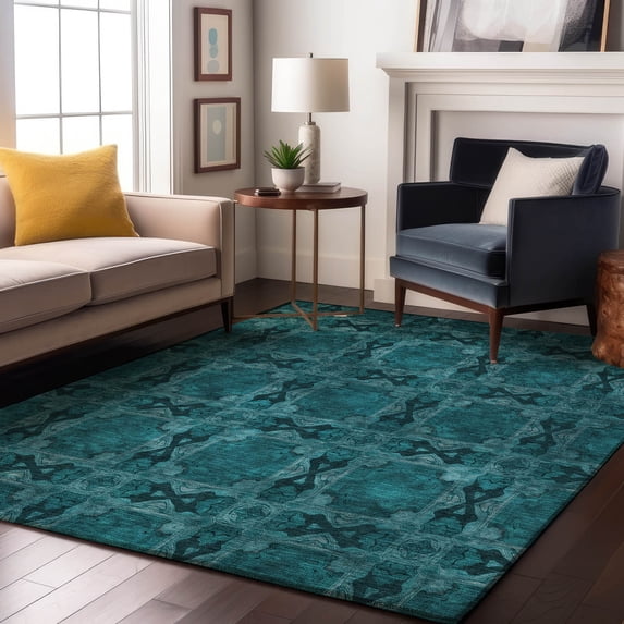 Addison Rugs Mayfield Washable Transitional Panel Teal Rectangle Rug, 10' x 14'