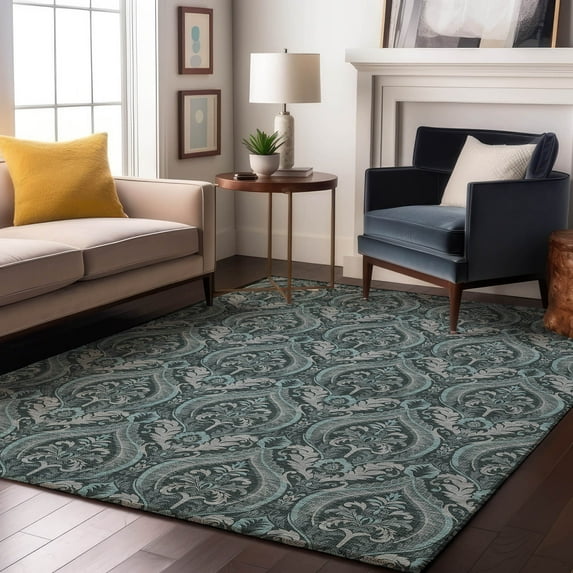 Addison Rugs Mayfield Washable Transitional Panel Teal Rectangle Rug, 5' x 7'6"