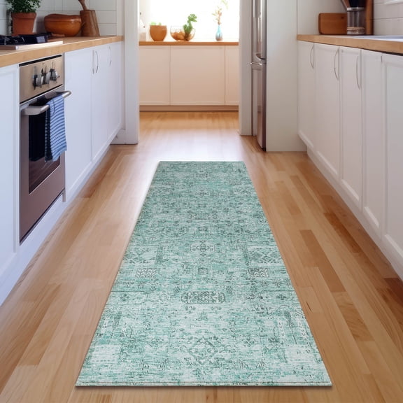 Addison Rugs Mayfield Washable Transitional Panel Teal Runner Rug, 2'3" x 7'6"