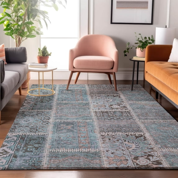 Addison Rugs Mayfield Washable Transitional Patchwork Teal Rectangle Rug, 2'6" x 3'10"