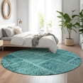 thumbnail image 1 of Addison Rugs Mayfield Washable Transitional Patchwork Turquoise Round Rug, 8' x 8', 1 of 5