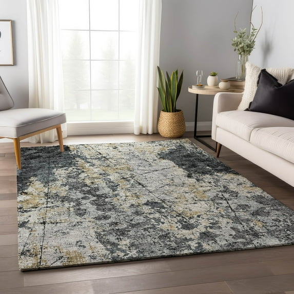 Addison Rugs Mayfield Washable Transitional Soft Abstract Black Rectangle Rug, 3' x 5'
