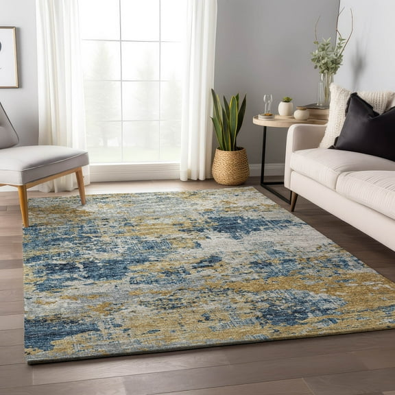 Addison Rugs Mayfield Washable Transitional Soft Abstract Blue Rectangle Rug, 10' x 14'