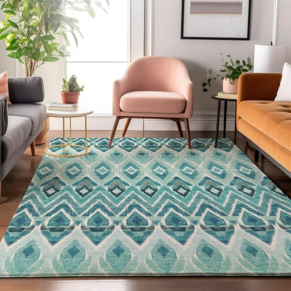 Addison Rugs Mayfield Washable Transitional Southwest Teal Rectangle Rug, 3' x 5'