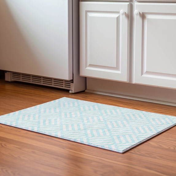 Addison Rugs Mayfield Washable Transitional Squares Aqua Rectangle Rug, 1'8" x 2'6"