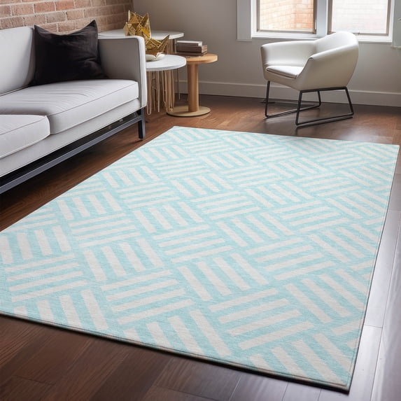 Addison Rugs Mayfield Washable Transitional Squares Aqua Rectangle Rug, 3' x 5'