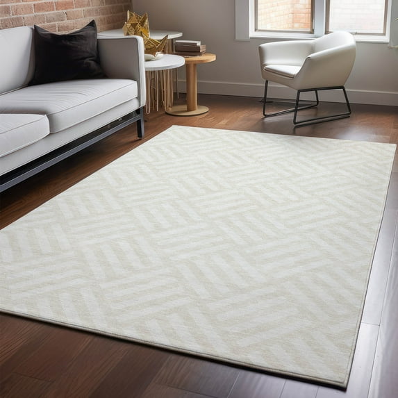 Addison Rugs Mayfield Washable Transitional Squares Ivory Rectangle Rug, 5' x 7'6"
