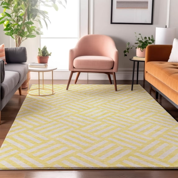 Addison Rugs Mayfield Washable Transitional Squares Yellow Rectangle Rug, 3' x 5'
