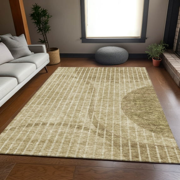 Addison Rugs Mayfield Washable Transitional Striped Brown Rectangle Rug, 9' x 12'