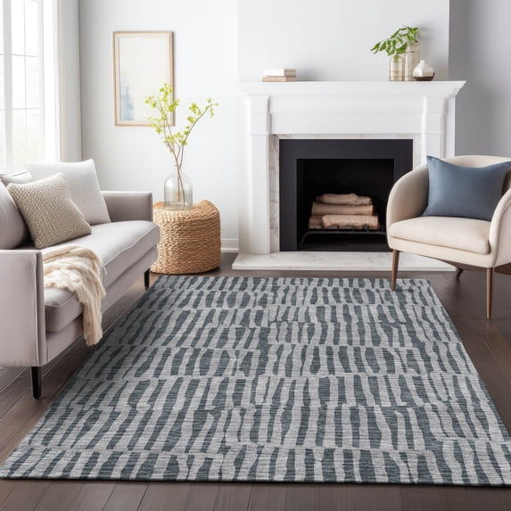 Addison Rugs Mayfield Washable Transitional Striped Charcoal Rectangle Rug, 9' x 12'